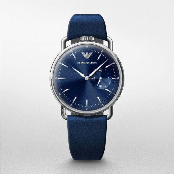 Emporio armani blue leather watch sales