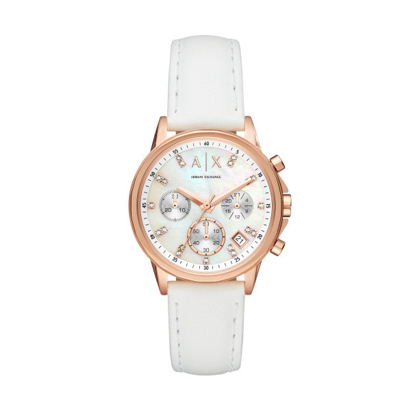 Armani exchange white best sale leather strap watch