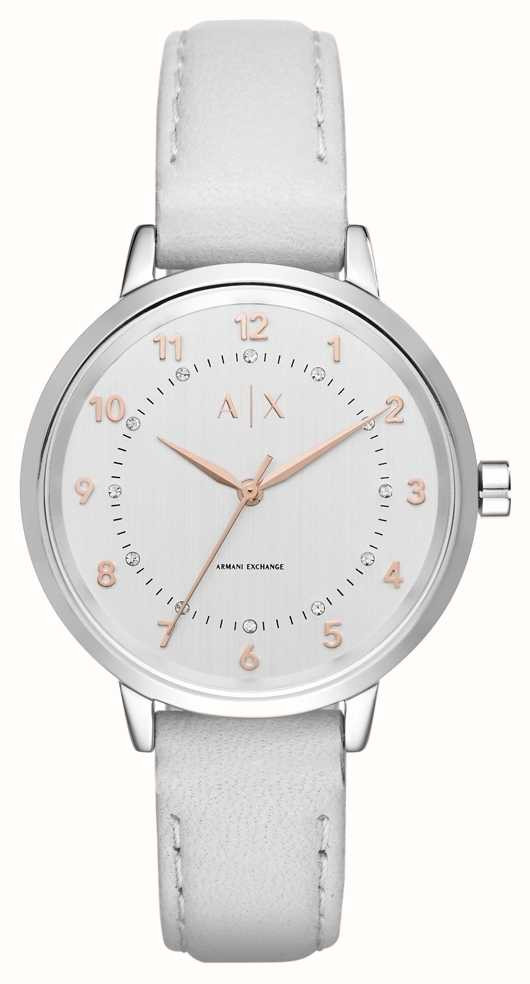 armani exchange white leather strap watch