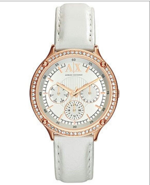 Armani exchange white top leather strap watch