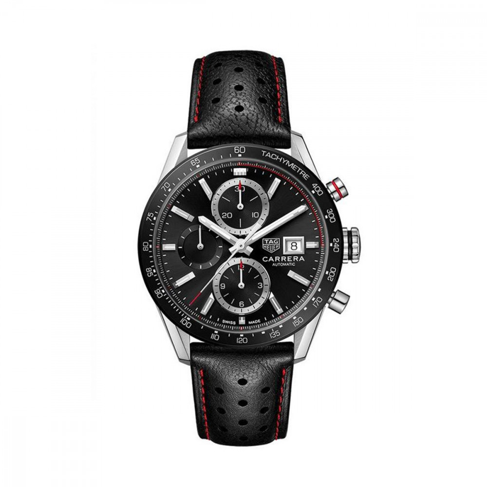 Watch strap Tag Heuer CW2119 FC6254 Leather Black 22mm
