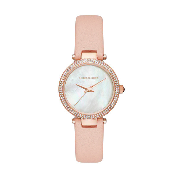 Michael kors pink best sale leather strap watch