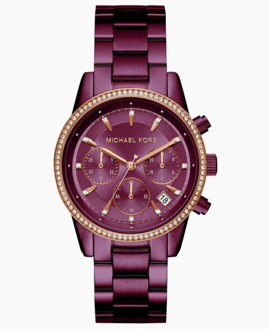 Michael Kors Wren Purple Dial Gold Steel Strap Watch for Women