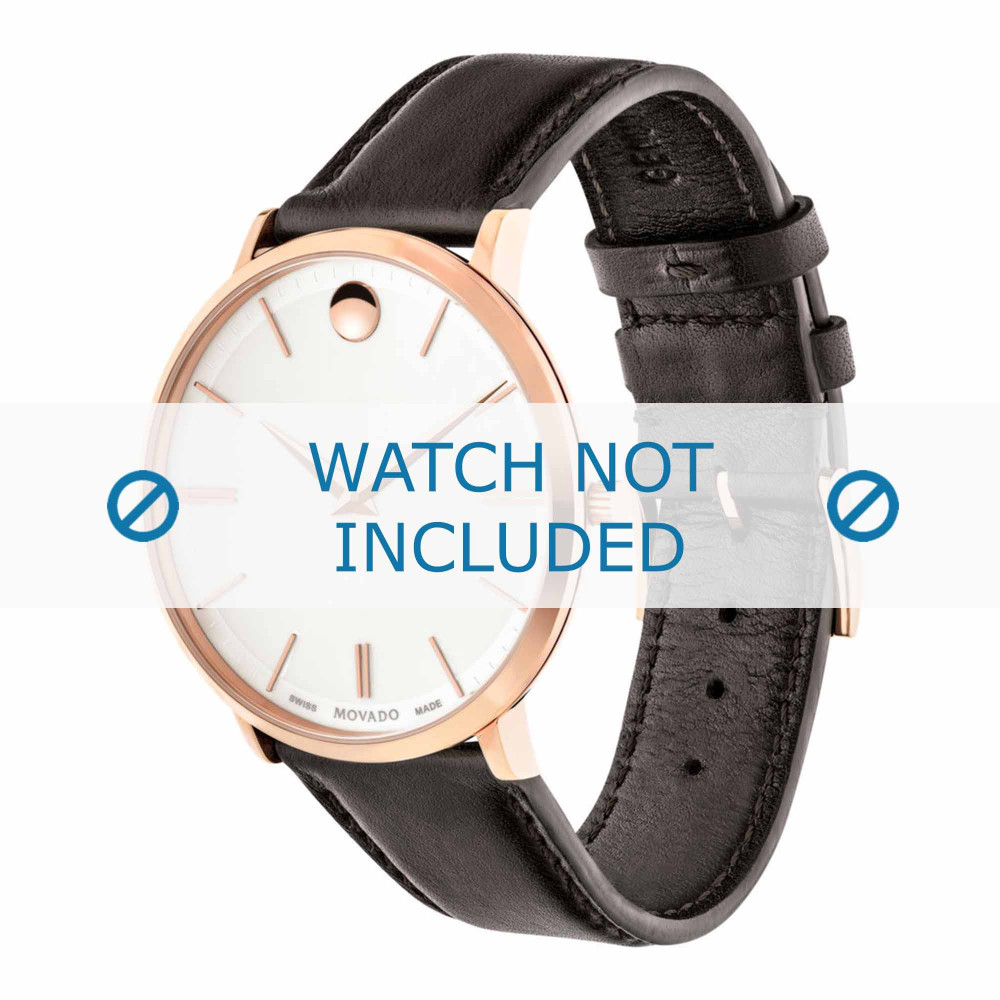 Movado watch strap 0607089 Leather Dark brown Order now from