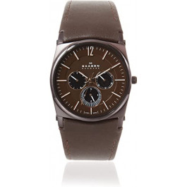 Watch strap Skagen 759LDRD Leather Dark brown