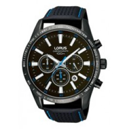 Lorus watch strap VD53-X081-RT387BX9 Leather Black + blue stitching