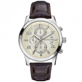 Guess watch strap W0076G2 Leather Dark brown + brown stitching