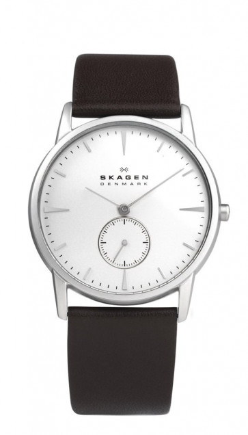 Watch strap Skagen 958XLSL Leather Dark brown 22mm