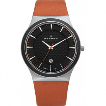 Watch strap Skagen 234XXLTLO Leather Orange 26mm