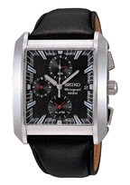Watch strap Seiko 7T62-0GL0 / SNA773P1 / 4KW8JZ Smooth leather Black 26mm