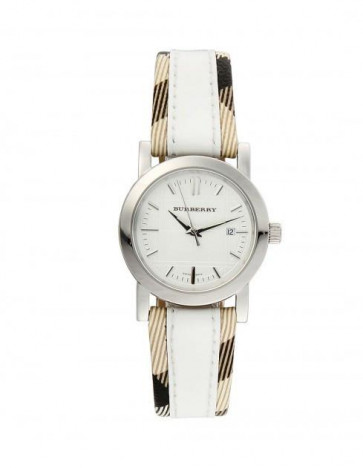 Watch strap Burberry BU1395 Leather/Textiles White