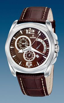 Watch strap Festina F16354-2 Croco leather Dark brown 24mm