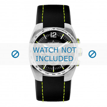 Jacques Lemans watch strap 1-1688F Leather Black + yellow stitching