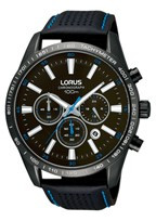 Lorus watch strap VD53-X081-RT387BX9 Leather Black + blue stitching
