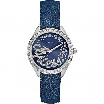 Guess watch strap W0023L5 Leather Blue + blue stitching