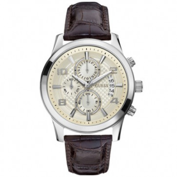 Guess watch strap W0076G2 Leather Dark brown + brown stitching