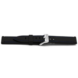 Watch strap Rubber 22mm Black + blue stitching EX XH17