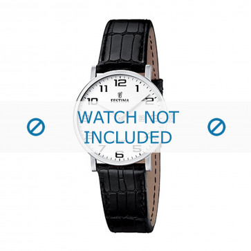 Festina watch strap F16477-1 / F16477-3 Croco leather Black 16mm + black stitching