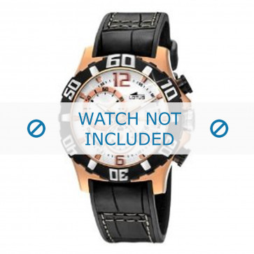 Lotus watch strap 15535 Leather Black + black stitching