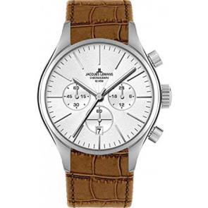 Watch strap Jacques Lemans 1-1426B Croco leather Cognac