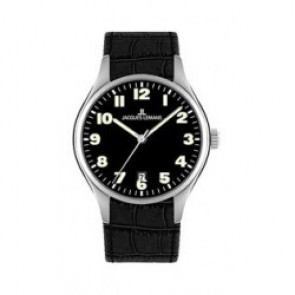 Watch strap Jacques Lemans 1-1426 Leather Black 24mm