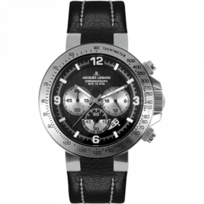 Watch strap Jacques Lemans 1-1485 Leather Black 13mm