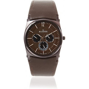 Watch strap Skagen 759LDRD Leather Dark brown