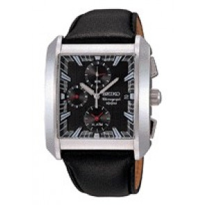 Watch strap Seiko 7T62-0GL0 / SNA773P1 / 4KW8JZ Smooth leather Black 26mm