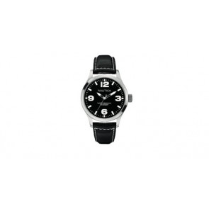 Nautica watch strap A12622G Leather Black 24mm + white stitching