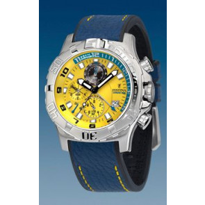 Festina watch strap F16183-6 Leather Blue 22mm + yellow stitching