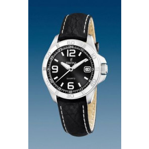 Festina watch strap F16472 Leather Black + white stitching