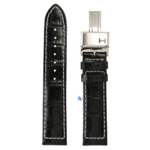 Watch strap Hamilton H690776122 / Khaki Navy Leather Black 21mm