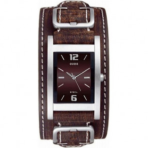 Guess watch strap I75540G1 / 75540G1 Leather Brown 24mm + white stitching