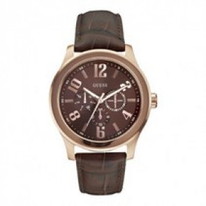 Guess watch strap W0008G3 Leather Dark brown 22mm + brown stitching