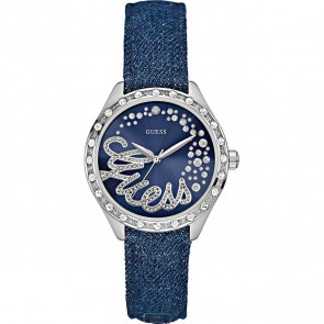 Guess watch strap W0023L5 Leather Blue + blue stitching