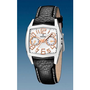 Festina watch strap F16263-8-F16263-A-F16263-C Leather Black + white stitching