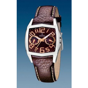 Festina watch strap F16263-9 Leather Brown + white stitching