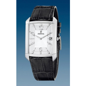 Festina watch strap F6748-4 / F6748-6 Leather Black + black stitching