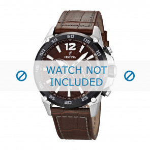 Watch strap Festina F16673-3 Croco leather Dark brown 25mm