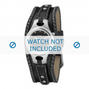 Fossil watch strap  ES9674 / ES9739  Leather Black + white stitching