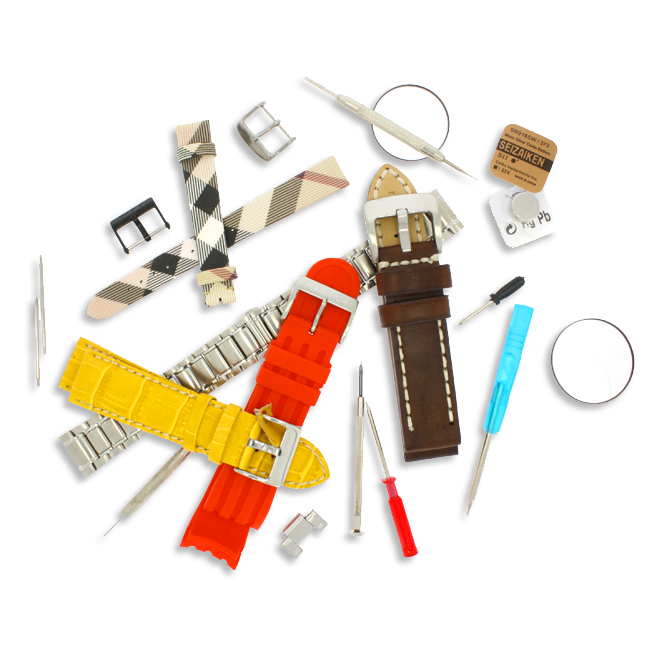 Watch straps, batteries, watch repair kits and other watch parts